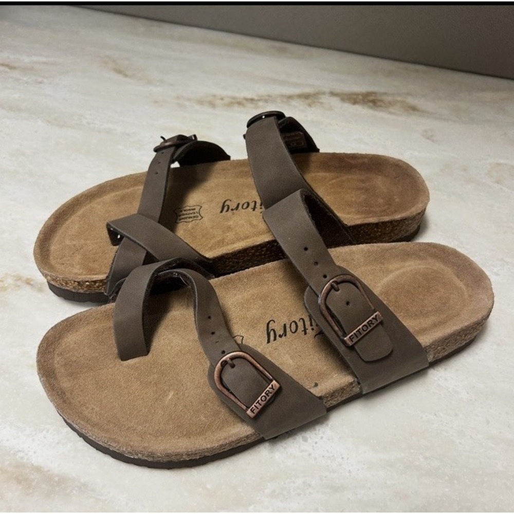 FITORY Slide Sandals with Soft Cork Footbed, Women's Size 7, Brown